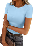 2025 Summer New Fashion Lady Short Sleeve Elastic Collar Ribs T-Shirt Women's Top