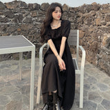 French Black Lady Dress Women's Spring Dress New Femininity Collar Showing Thin Sleeves To The Waist Hepburn Style Dress 68HZ