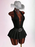 New Fashion Solid Color Body Sexy Waist Hanging Back Deep V Folded Short Dress Dress Dress Woman