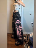 Vibe Printed Jeans Men And Women's High Street Design Sense Drag Trousers 68HZ