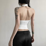 2025 Summer New Women's Clothing Solid Color Repair Street Fashion Hanging Neck Sexy Bare Waist Vest Woman 68HZ