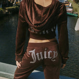 Women's Casual Sports Suit Solid Letter Drill Sportswear Long-Sleeved Hooded Loose Trousers Two-Set 68HZ