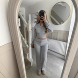 Women's Autumn And Winter New Fashion Casual Set Solid Zipper Open Shirt Straight Trousers Set 68HZ