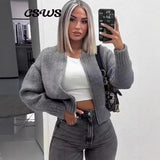 Tide Brand Round Cardigan Sweater Female Y2K Temperament Commuting Style Zipper Coat Loose Catcher Top 68HZ