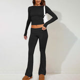 Dili Women's Clothing 2025 Spring And Summer Casual Solid Color Long-Sleeved Knitted Trousers Set