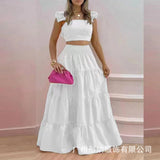 2025 Summer New Temperament Sexy Bare Back Solid Color Slings Two Sets Of Long Dress Dress Dress