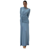 Autumn 2025 New Long-Sleeved Fashion French Temperament Irregularly Drifted With Solid Color Dress