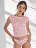 Women's Lace Lace Short-Sleeved Women's Top Women's Sexy Hollow Air Sex Lace Jersey