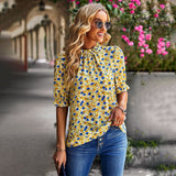 Dili Women's Clothing Shredded Flower Shirt Women 2026 Spring And Summer Vacation Short-Sleeved Top Petal Sleeve Design