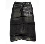 Printed Jeans Men's And Women's Fashion Street Retro Trend Loose Tugging Trousers 68HZ