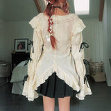 Asian Culture Lace Wood Ear Shirt Female Y2k Retro Embroidered Tuxedo Sleeves On The Tuxedo 68HZ