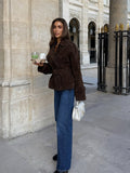 Hot Autumn Vintage Brown Lintd Collar Jacket Jacket 2025 Women's New