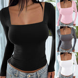 Dili 2025 Spring And Summer Y2K New Square Collar Long Sleeves Tight Casual Fashion Top Lady