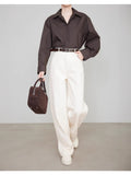 New Primary Cotton-Dipped White Lysier Tian Silk Jeans Old Money Style Pants Casual Straight Trousers Woman