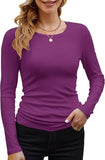 2025 Women's Women's Ribs Cotton Fabric Basic Round Neck Solid Color Long-Sleeved T-Shirt Repair