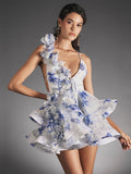 2025 Summer New Women's Fashion Print Showback Dress Sexy