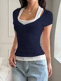 Dili Y2K Hot Girl Wind Fake Two Slings Short-Sleeved T-Shirt Women's Clothing 2025 Summer