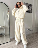 Casual Sports Ladies Set Solid Color Long Sleeve Zipper Jacket Tight Pants Two-Piece Set 68HZ