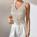 Spring/Summer 2025 New Sexy V-Neck Loose Slid T-Shirt Wears Inside Lady's Small Vest