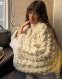 Ins Burst Knitted Jersey Women's Casual Lazy Collar Solid Color Loose Sleeve Sweater 68HZ
