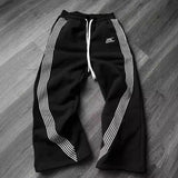 Washing Leaves Striped Camouflage Straight Slacks Men's High Street Hops Embroidered Trousers 68HZ
