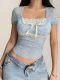 Dili Y2K Sexy Style Lace Short-Sleeved Women's Vest T-Shirt Women's Dress 2025 Summer