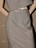 Spring And Summer New Female Commuter Style Suit Two Sets Of Sleeveless Short Top With Straight Half-Dress Suit