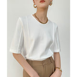 Spring And Summer T-Shirt Tiansi Roman Middle Sleeve Women's Short-Sleeved Design Sense Half-Sleeved Collar Top Free Of Ironing Five-Sleeve