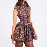 Women's Clothing 2025 Spring New Sexy Dew-Back Collar Slimming Leopard Print 100-Fold Dress