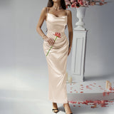 Dili 2025 Spring/Summer Dresses Casual Sexy Solid Color Suspension Dresses Evening Dresses
