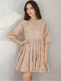 New Fashion Round Collar Loose Waist Short Sleeve Skirt Dress Squint Dress