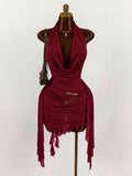 New Fashion Solid Temperament Niche Hanging Back Sex Dress Irregular Dress