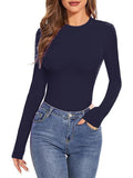 2025 Lady Long-Sleeved Round Collar T-Shirt Sexy Autumn Basic Top T-Shirt