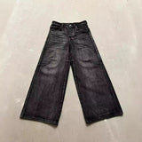 Wash Black Jeans Men Y2k Retro High Street Hip Hops Casual Broad Leggings 68HZ