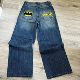 H-Hop Cartoon Letter Embroidered Jeans Men's High Street Loose Design Sense 68HZ