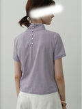 Summer New Coat Imitation Cashmeet Feel Before And After Two Half-High Collar Button Short-Sleeved T-Shirt