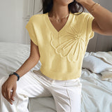 Dili Leisure Vacation Deep V Solid Color Short Sleeve Sweater Women's Winter 2025