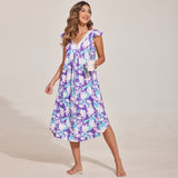 Summer Ladies Home Dress Long Dress Modal Short Sleeves Deep V Lace Home Skirt
