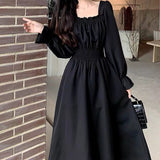 French Black Lady Dress Women's Spring Dress New Femininity Collar Showing Thin Sleeves To The Waist Hepburn Style Dress 68HZ