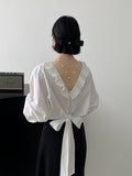 2025 Spring Bat Sleeve Lotus Side With Shirt Women's Shirt Back Bow Chic Design Top