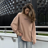 Women's Spring And Summer Loose Solid Color Oversize Round-Neck Long-Sleeved Casual T-Shirt Fashion Dress 68HZ