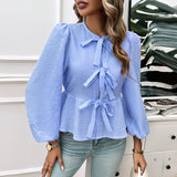 Dili 2025 Autumn And Winter Coat Women Casual Bubble Sleeves Round Neck Loose Long-Sleeved Shirt Woman