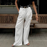 White Commuting Style Suit Pants Women Fashion High-Waisted Leisure Pants Loose Simple Drag Trousers 68HZ