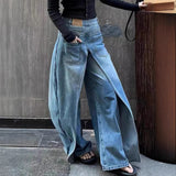 Vintage Deconstruction Style Is Two-Wear Jeans Women's Y2k High Street Design Feeling Length Leisure Wide Leg Pants Tide 68HZ