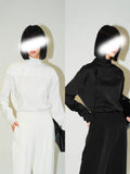 Four Seasons Wearing Designer Black And White Collar Rose Long-Sleeved Shirt Imitation Copper Ammonia Siding Noodle Gloss Top