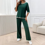 Dili Casual Holiday Style Simple Short-Sleeved Women's Straight-Through Trousers Suit Women's Clothing 2025 Spring And Summer