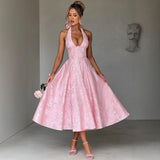 New V-Neck Hanging Neck Sleeveless Tie With Waist Holiday Dress Dress Long High Dress Skirt 68HZ
