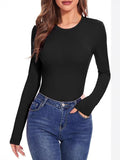 2025 Lady Long-Sleeved Round Collar T-Shirt Sexy Autumn Basic Top T-Shirt