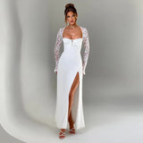 2025 New Autumn Low-Chests Sexy High Open Lace Splicing Dress