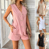 Dili 2025 Spring And Summer Leisure Holiday Wind Cotton Cotton Open-Shirt Vest Shorts Suit Women's Clothing